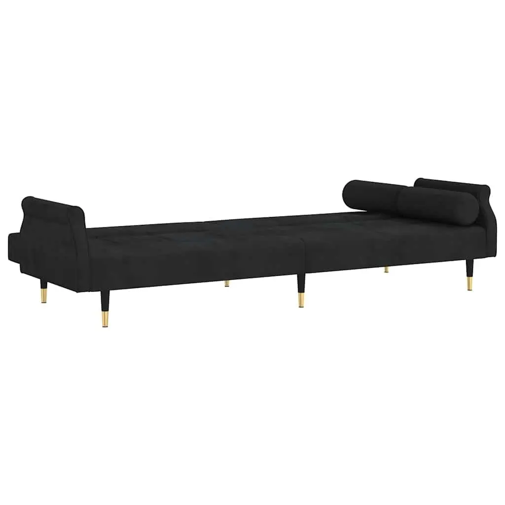 Sofa Bed Black Velvet Adjustable Backrest Sleeper Couch