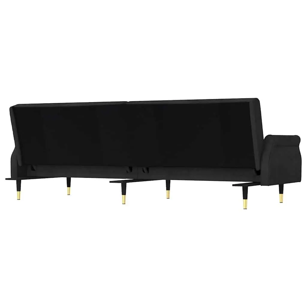 Sofa Bed Black Velvet Adjustable Backrest Sleeper Couch