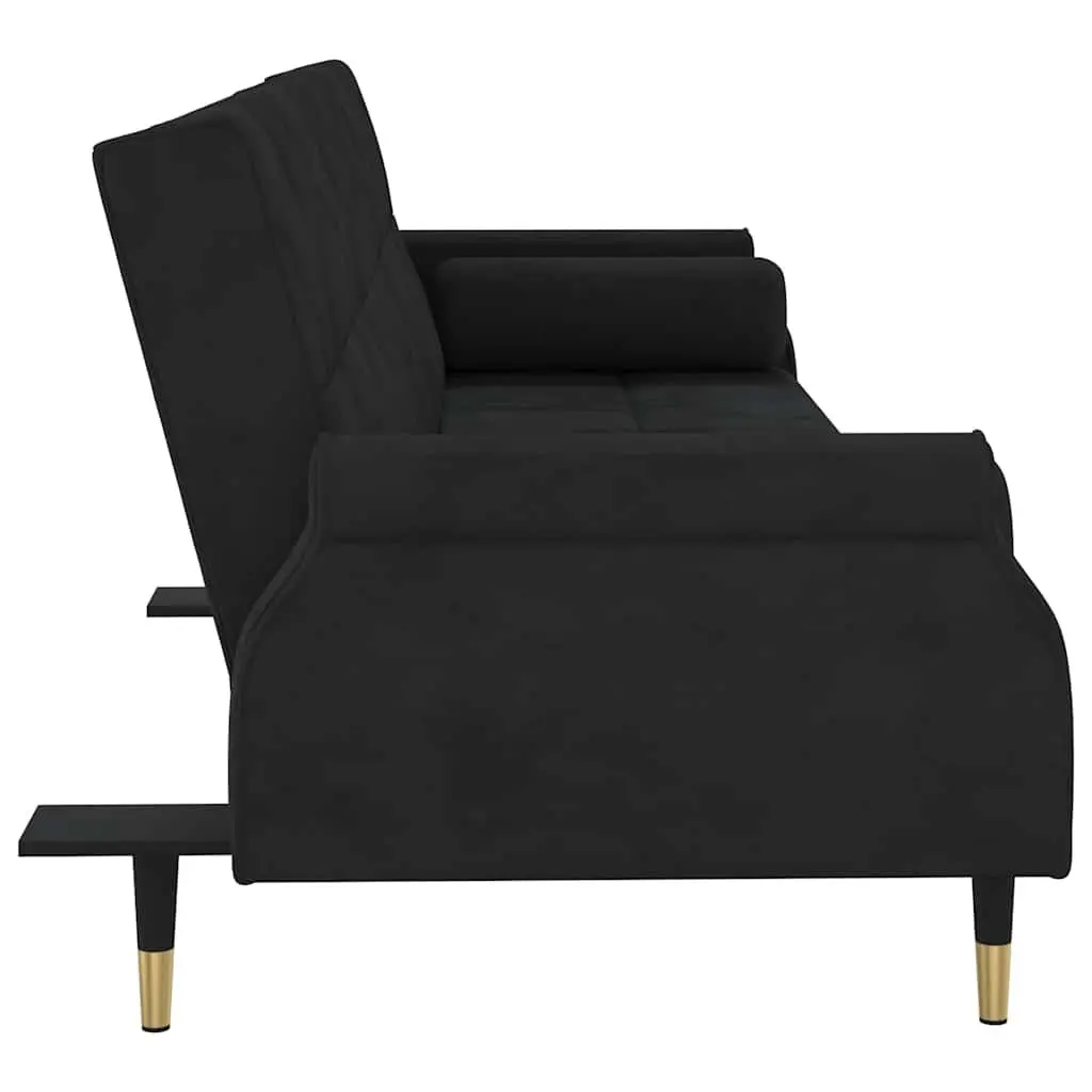 Sofa Bed Black Velvet Adjustable Backrest Sleeper Couch