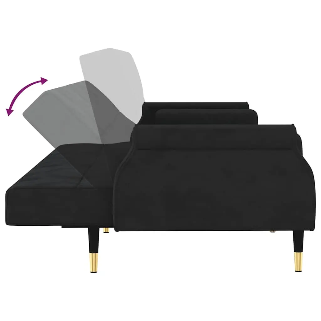 Sofa Bed Black Velvet Adjustable Backrest Sleeper Couch