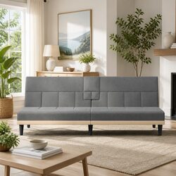 Grey Fabric Sofa Bed with Adjustable Backrest