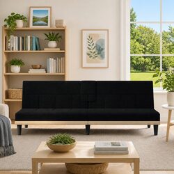Comfortable Black Fabric Sofa Bed with Adjustable Backrest