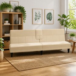Cream Fabric Sofa Bed with Adjustable Backrest