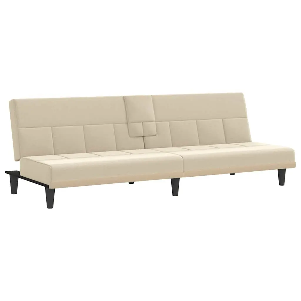 Sofa Bed Cream Fabric Adjustable Backrest Plywood Frame