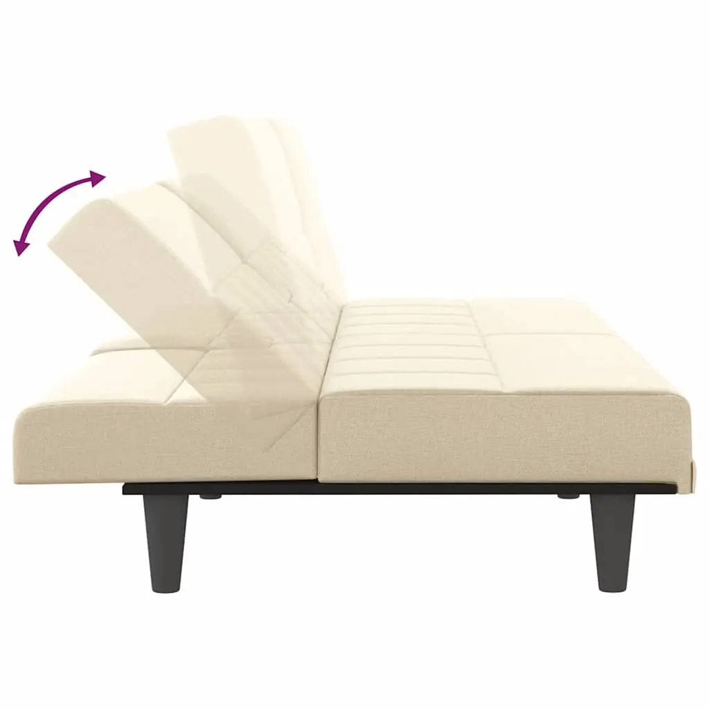 Sofa Bed Cream Fabric Adjustable Backrest Plywood Frame