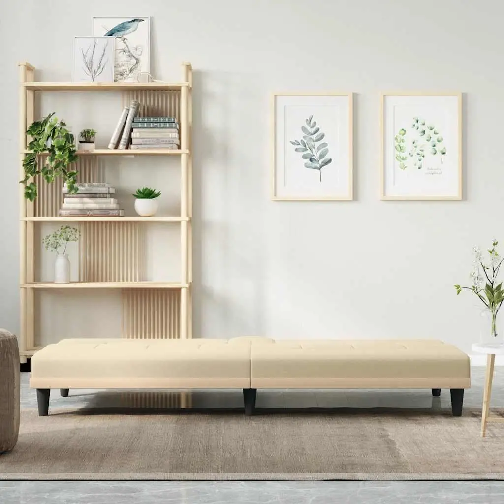 Sofa Bed Cream Fabric Adjustable Backrest Plywood Frame