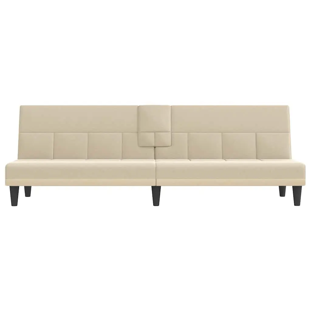 Sofa Bed Cream Fabric Adjustable Backrest Plywood Frame