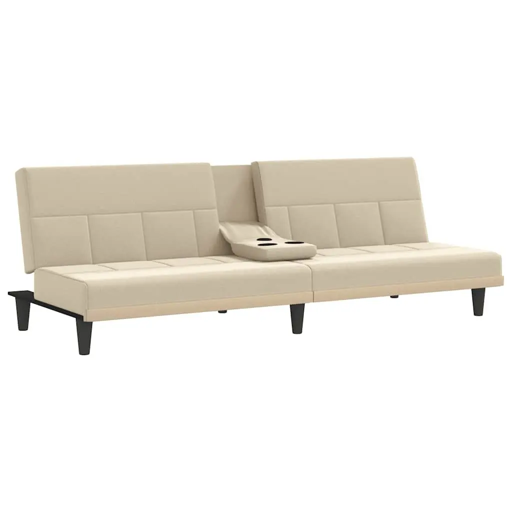 Sofa Bed Cream Fabric Adjustable Backrest Plywood Frame