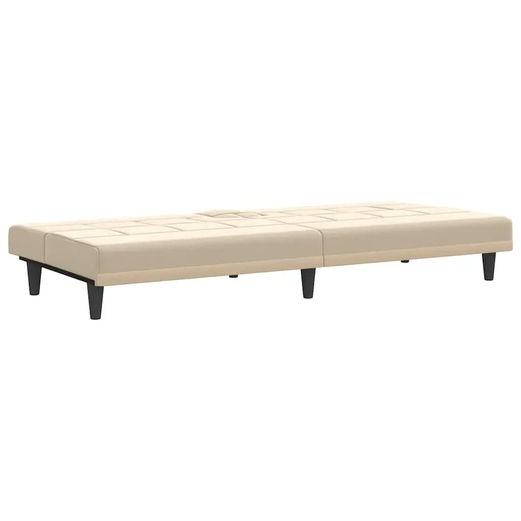 Sofa Bed Cream Fabric Adjustable Backrest Plywood Frame