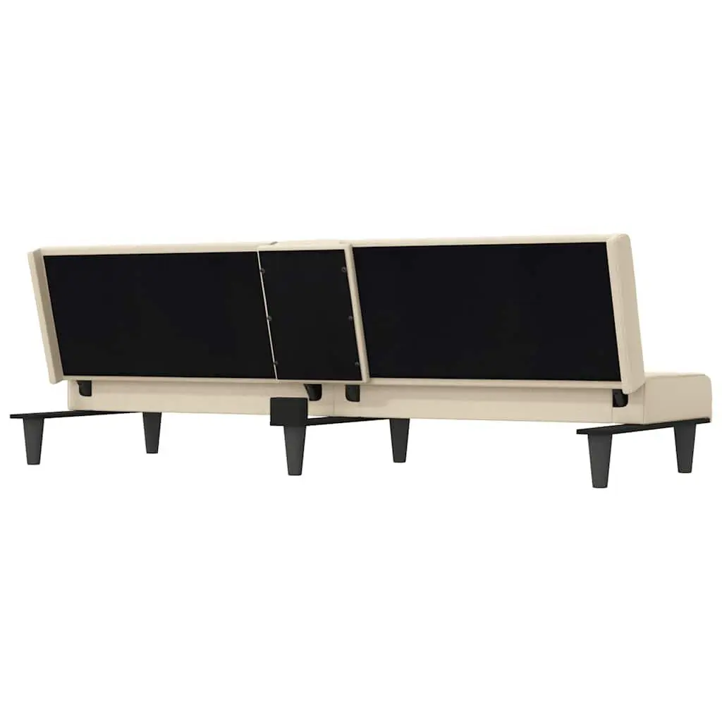 Sofa Bed Cream Fabric Adjustable Backrest Plywood Frame
