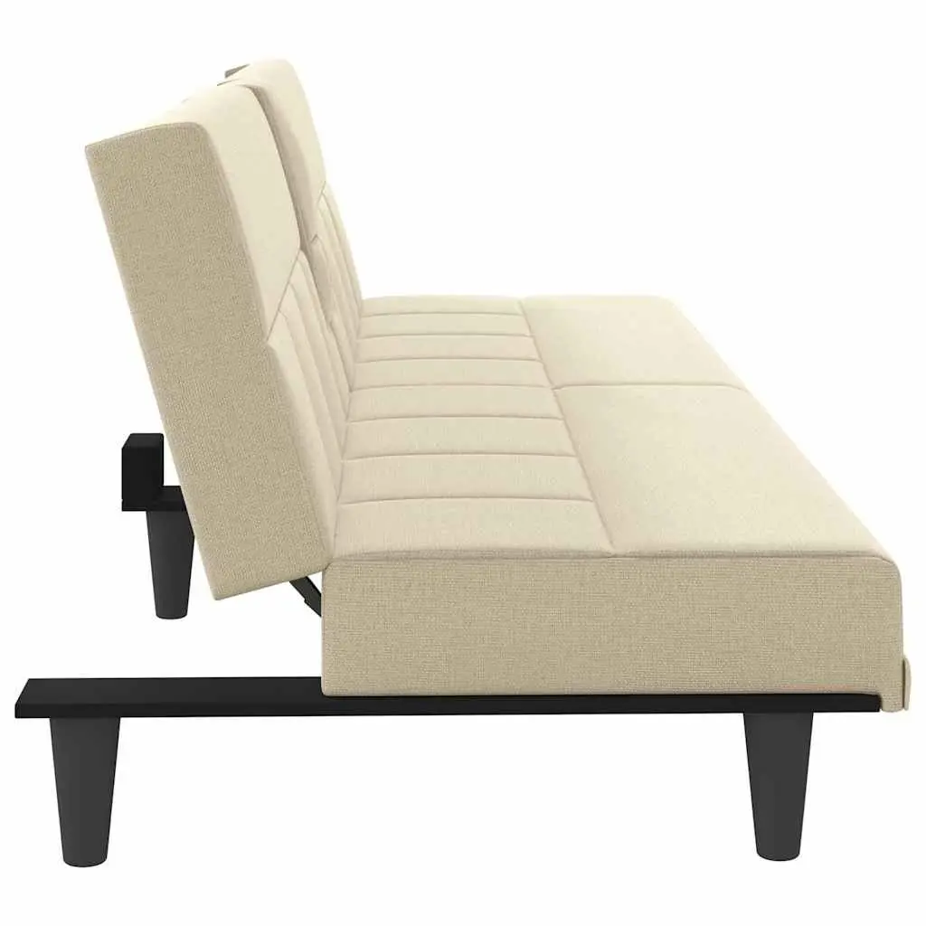 Sofa Bed Cream Fabric Adjustable Backrest Plywood Frame