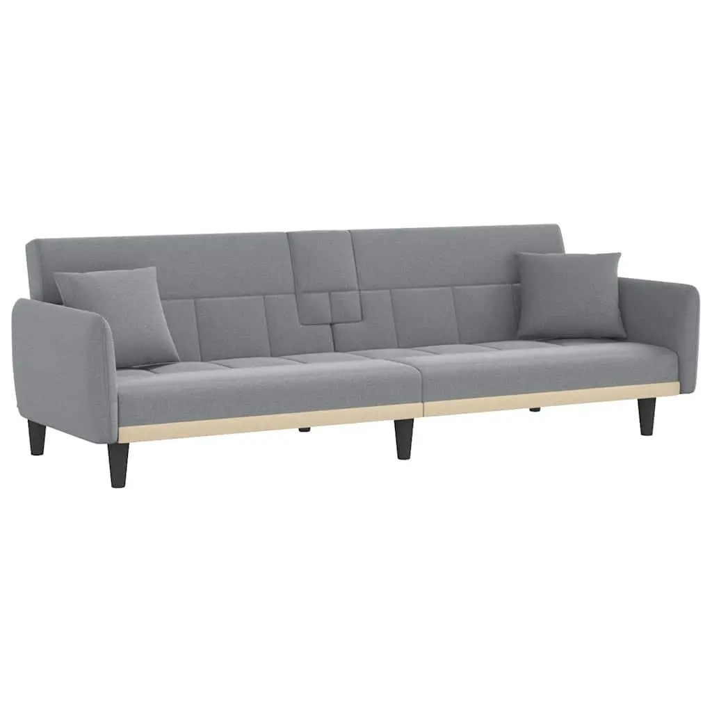 Sofa Bed Grey Fabric Adjustable Backrest Foldable Tea Table USB Charging Ports