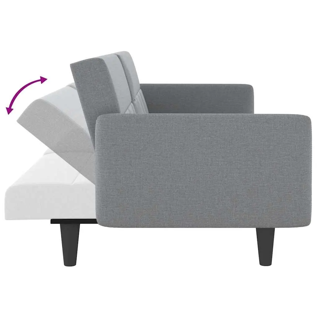 Sofa Bed Grey Fabric Adjustable Backrest Foldable Tea Table USB Charging Ports