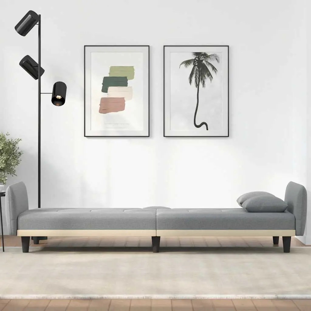 Sofa Bed Grey Fabric Adjustable Backrest Foldable Tea Table USB Charging Ports