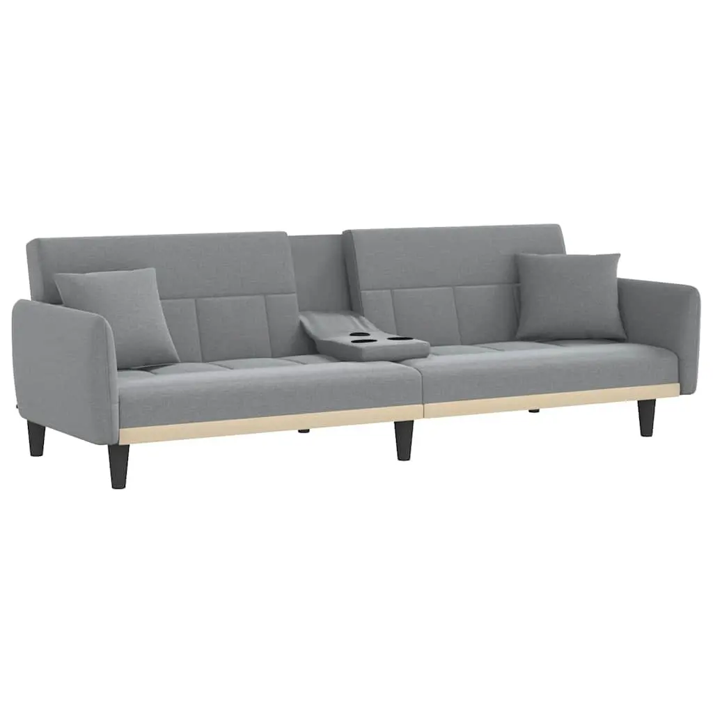 Sofa Bed Grey Fabric Adjustable Backrest Foldable Tea Table USB Charging Ports