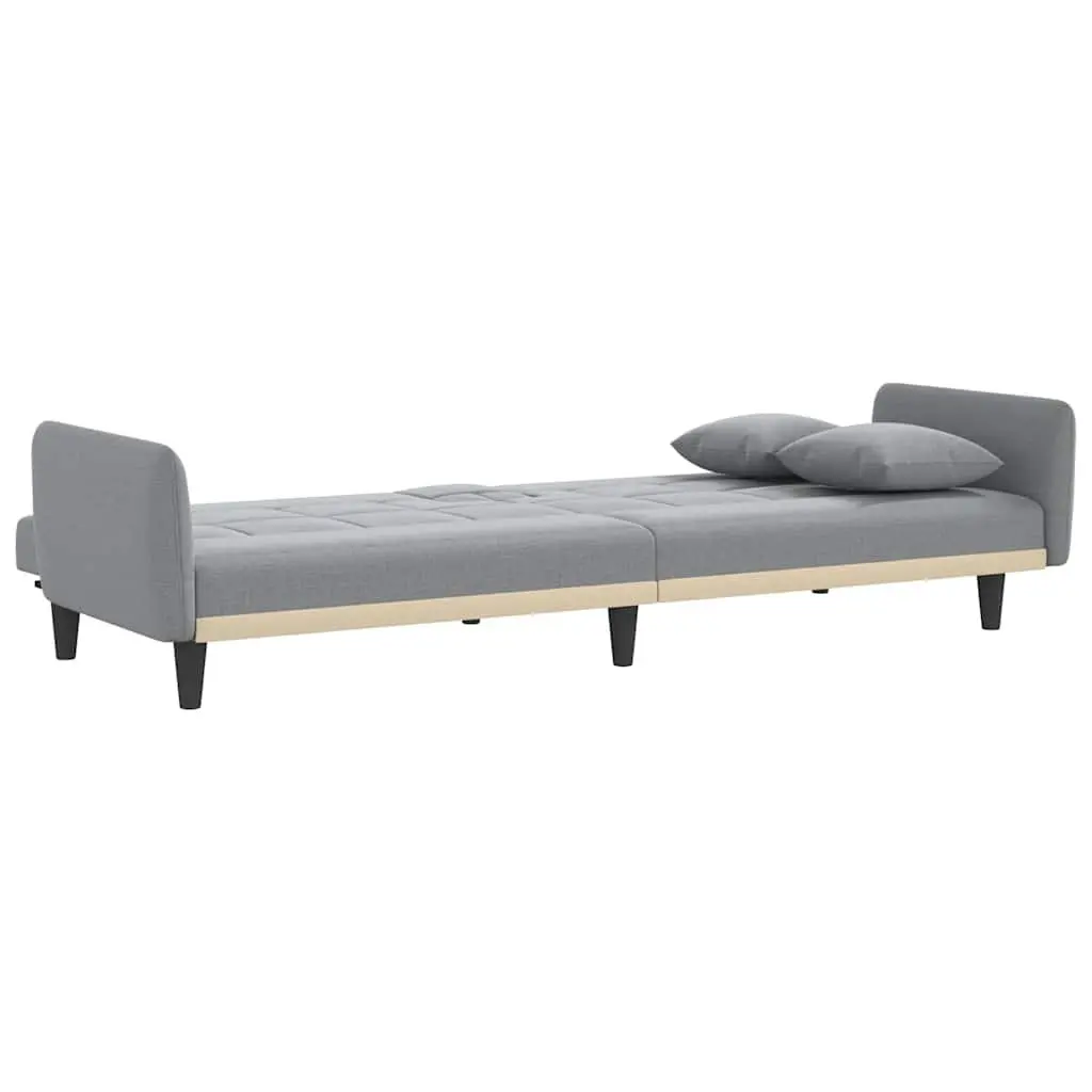 Sofa Bed Grey Fabric Adjustable Backrest Foldable Tea Table USB Charging Ports