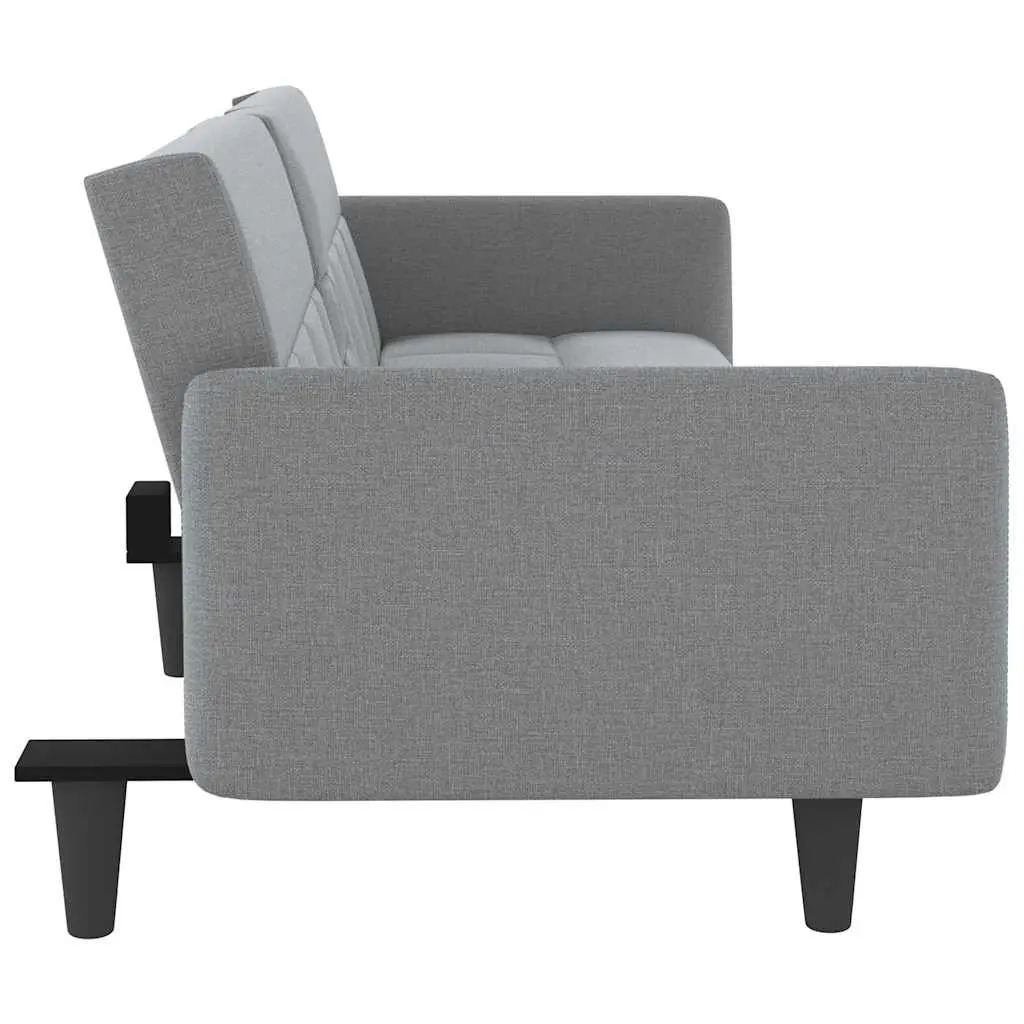 Sofa Bed Grey Fabric Adjustable Backrest Foldable Tea Table USB Charging Ports