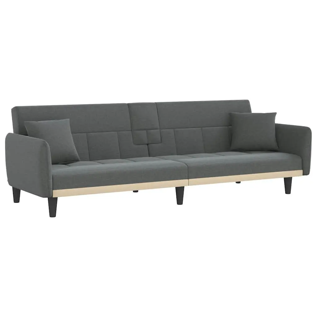Adjustable Sofa Bed Grey Fabric with Cup Holders and Foldable Table