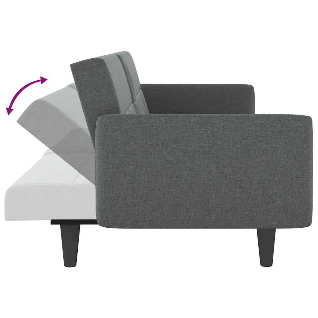 Adjustable Sofa Bed Grey Fabric with Cup Holders and Foldable Table