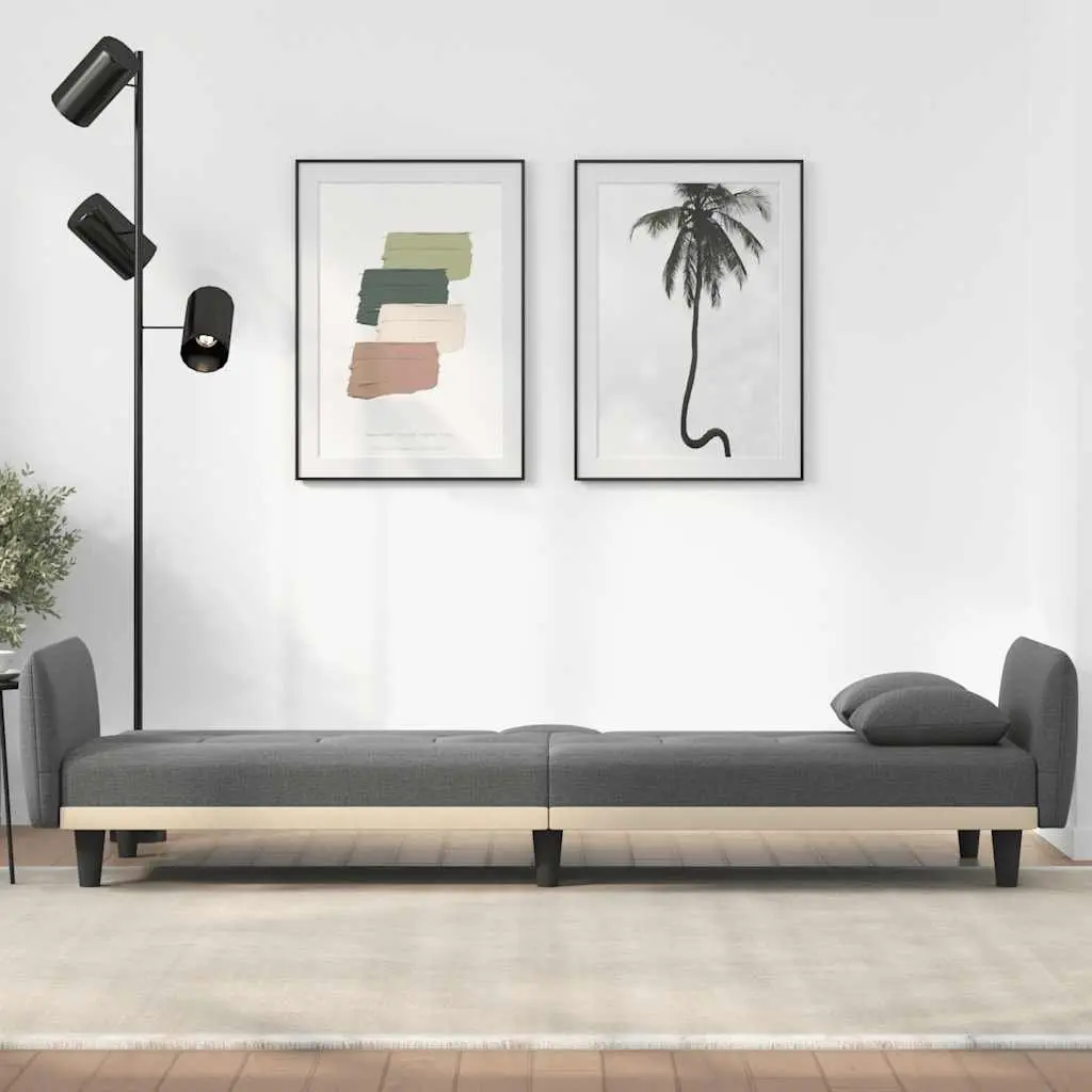 Adjustable Sofa Bed Grey Fabric with Cup Holders and Foldable Table