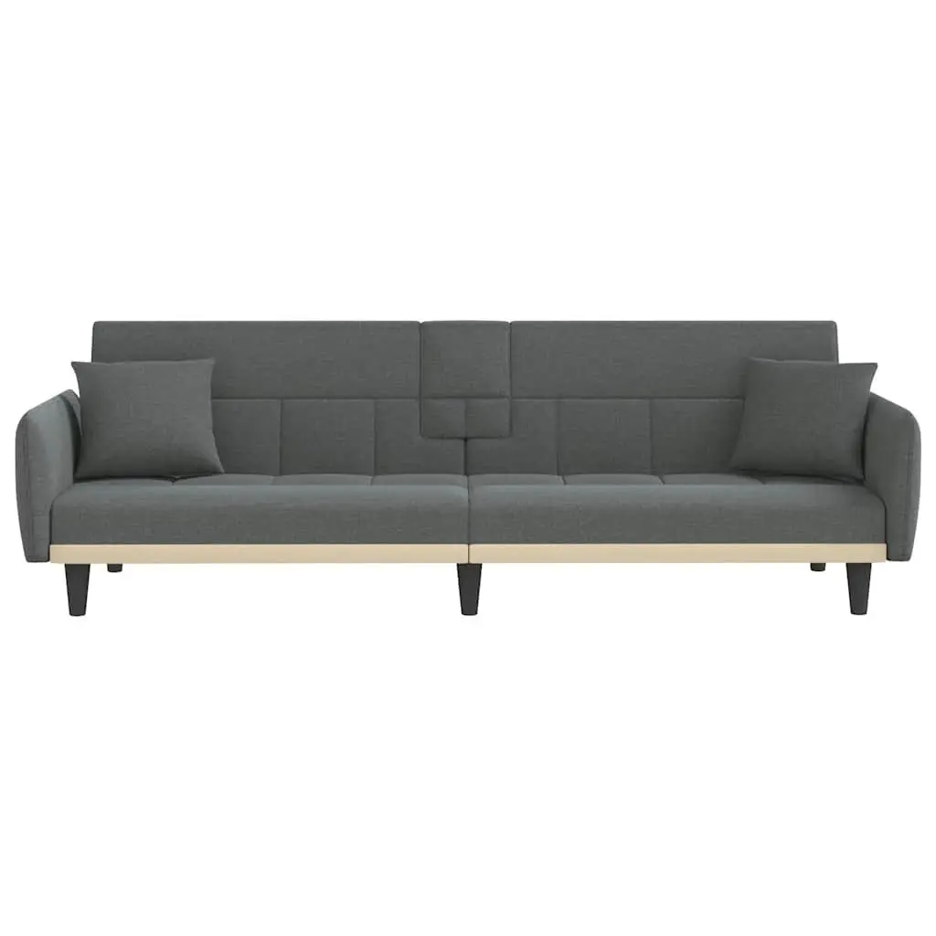 Adjustable Sofa Bed Grey Fabric with Cup Holders and Foldable Table