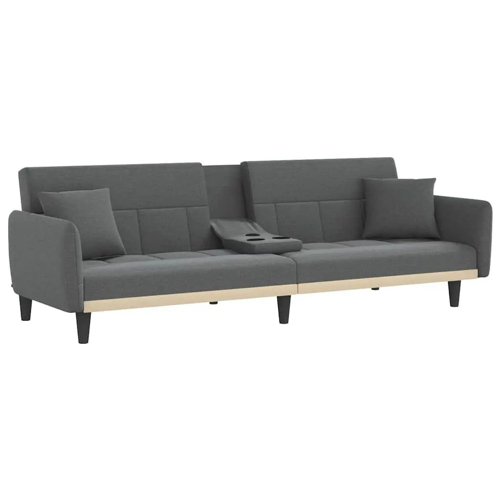 Adjustable Sofa Bed Grey Fabric with Cup Holders and Foldable Table