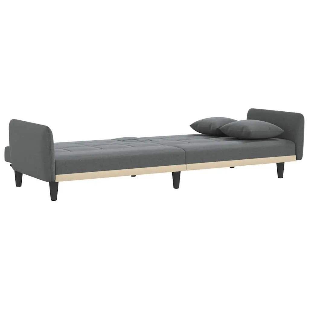 Adjustable Sofa Bed Grey Fabric with Cup Holders and Foldable Table