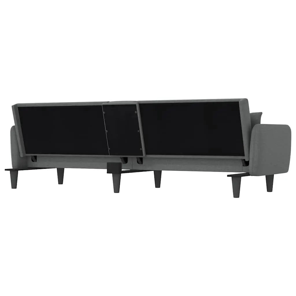 Adjustable Sofa Bed Grey Fabric with Cup Holders and Foldable Table