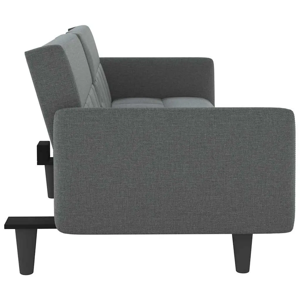 Adjustable Sofa Bed Grey Fabric with Cup Holders and Foldable Table