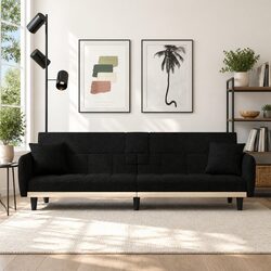 Cozy Black Fabric Sofa Bed with USB Charging