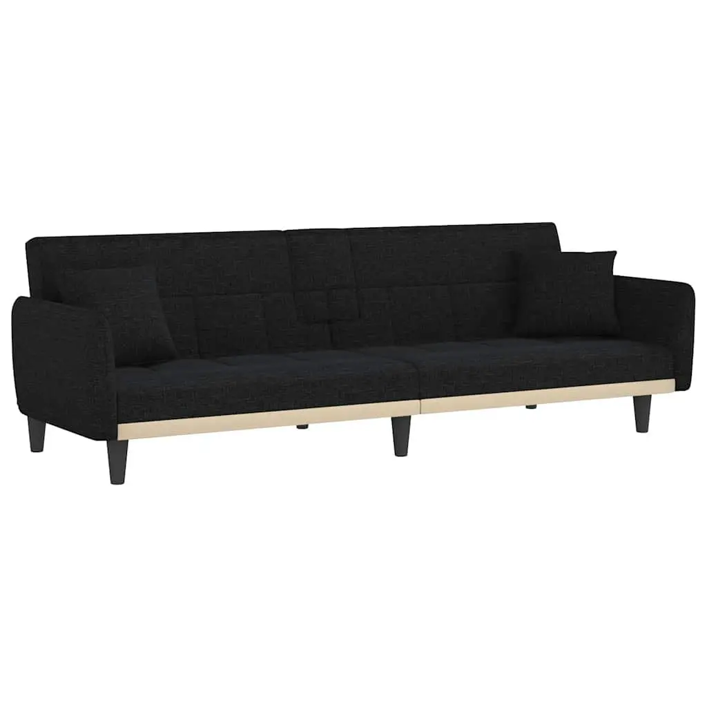 Sofa Bed Adjustable Backrest Black Fabric with Cup Holders and USB Charging Tea Table