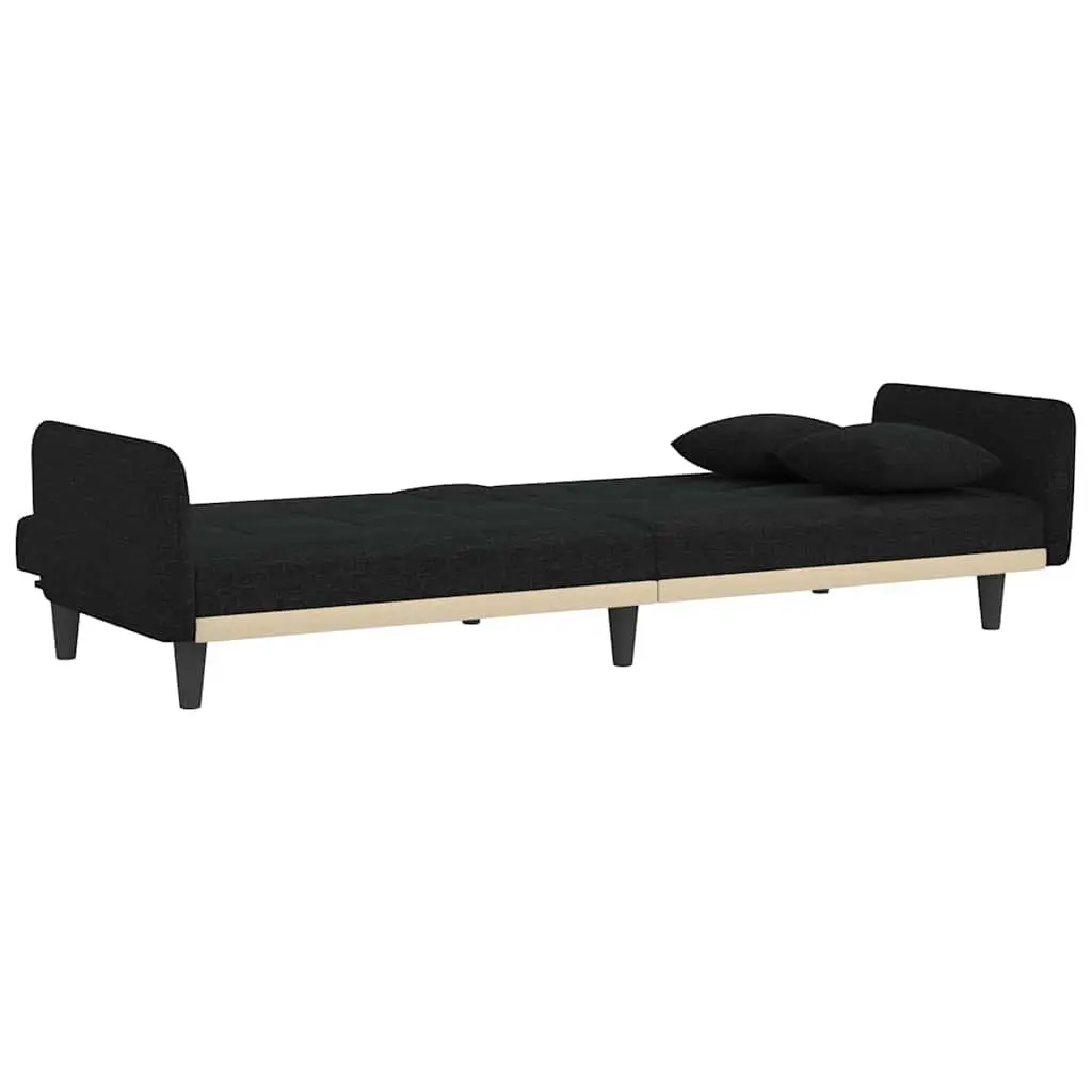 Sofa Bed Adjustable Backrest Black Fabric with Cup Holders and USB Charging Tea Table