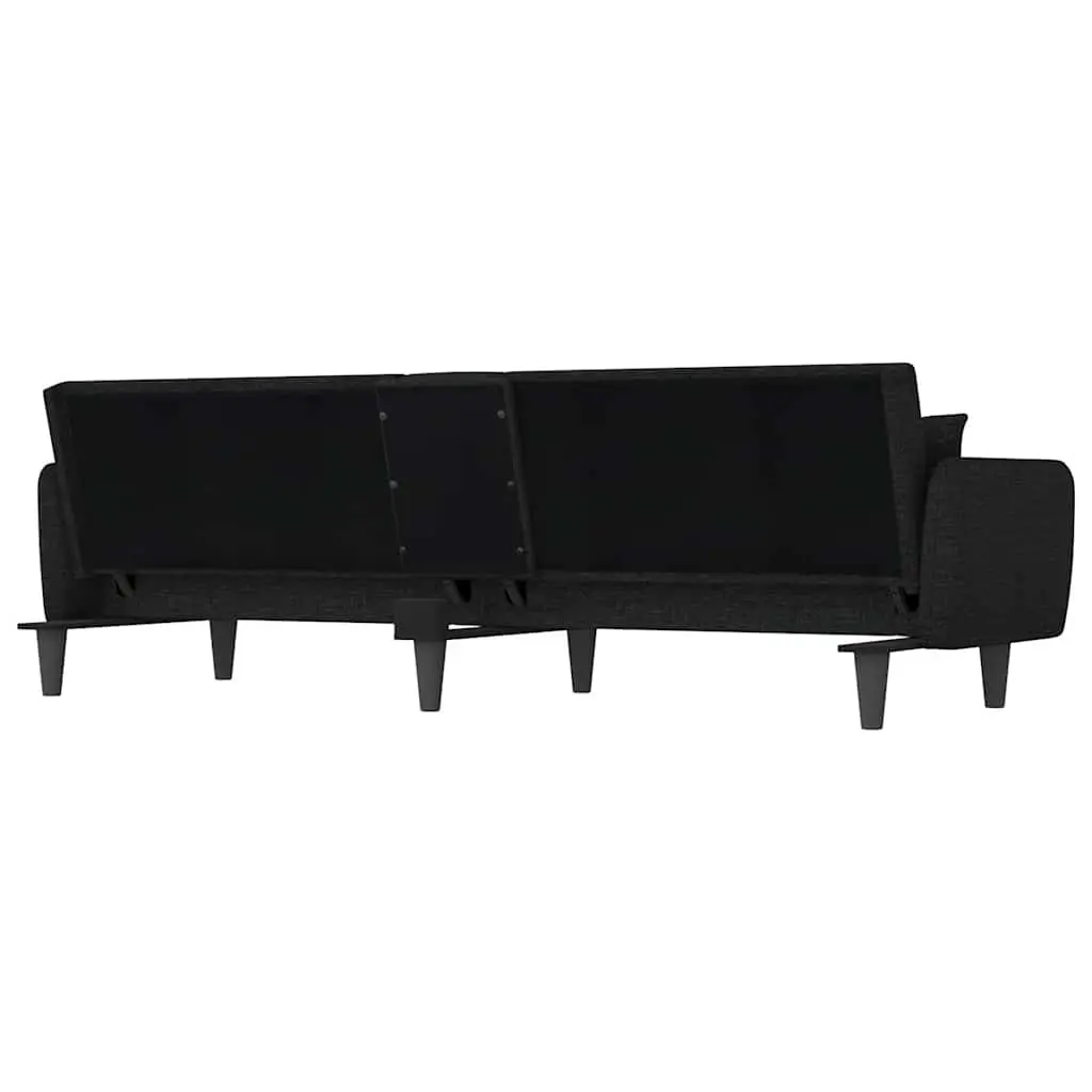 Sofa Bed Adjustable Backrest Black Fabric with Cup Holders and USB Charging Tea Table