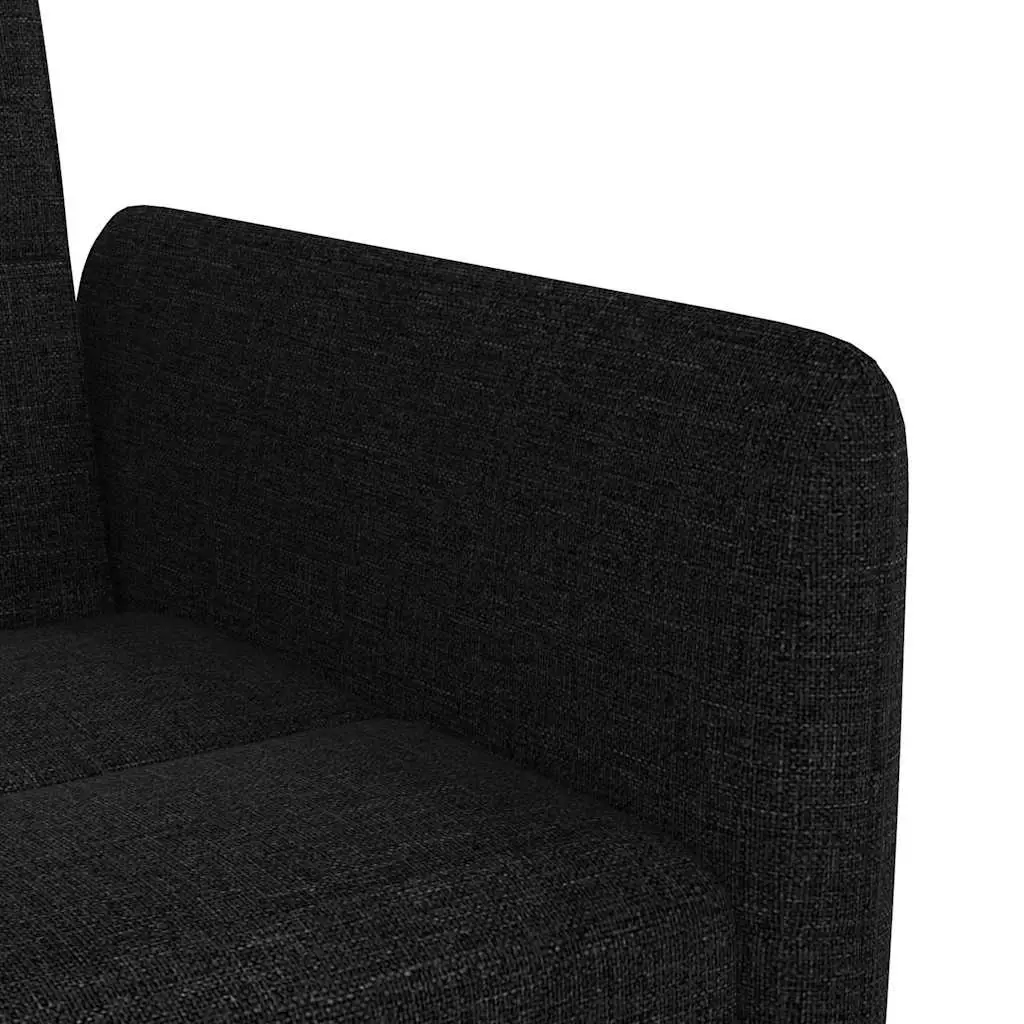 Sofa Bed Adjustable Backrest Black Fabric with Cup Holders and USB Charging Tea Table