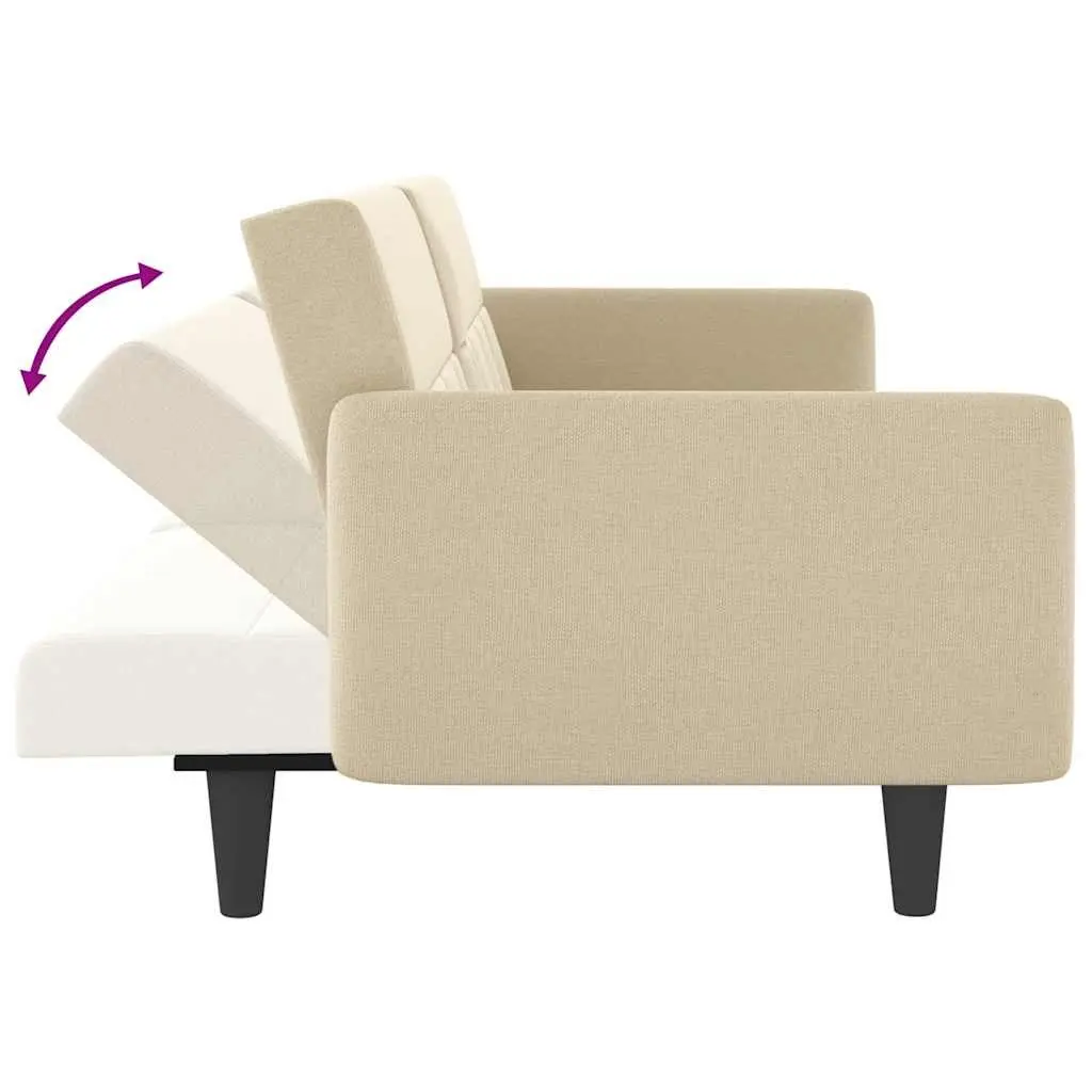 Cream Fabric Sofa Bed with Adjustable Backrest and Integrated Tea Table featuring Cup Holders and USB Charging Ports