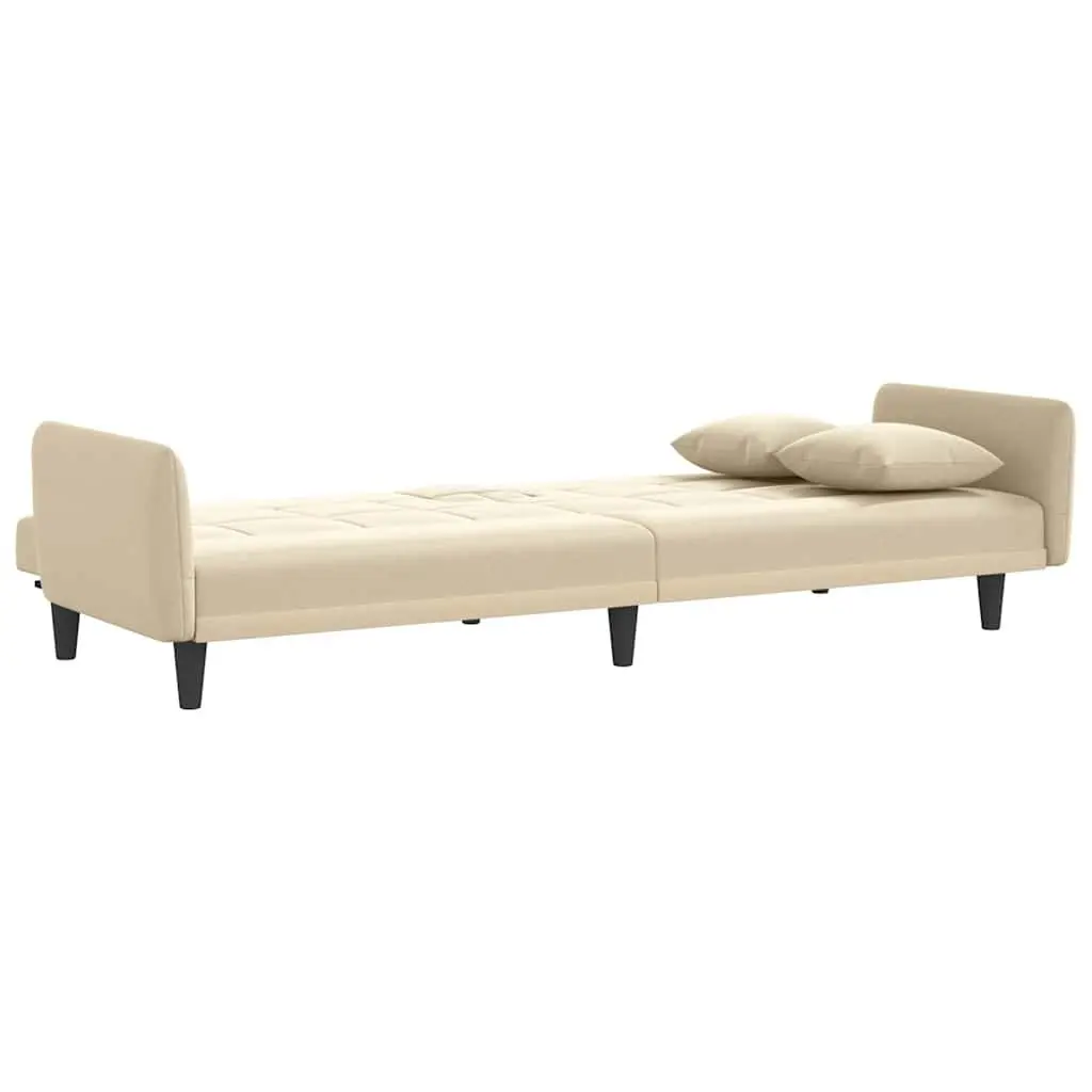 Cream Fabric Sofa Bed with Adjustable Backrest and Integrated Tea Table featuring Cup Holders and USB Charging Ports