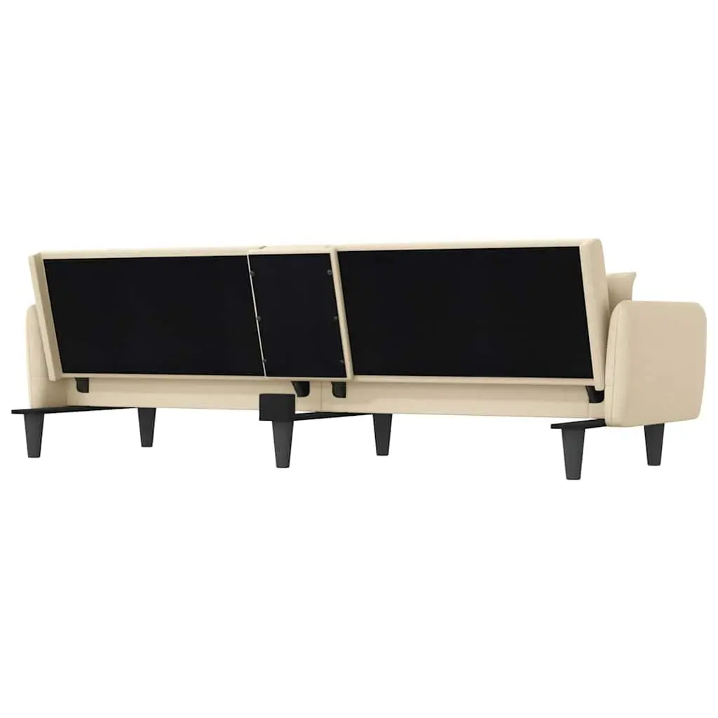 Cream Fabric Sofa Bed with Adjustable Backrest and Integrated Tea Table featuring Cup Holders and USB Charging Ports