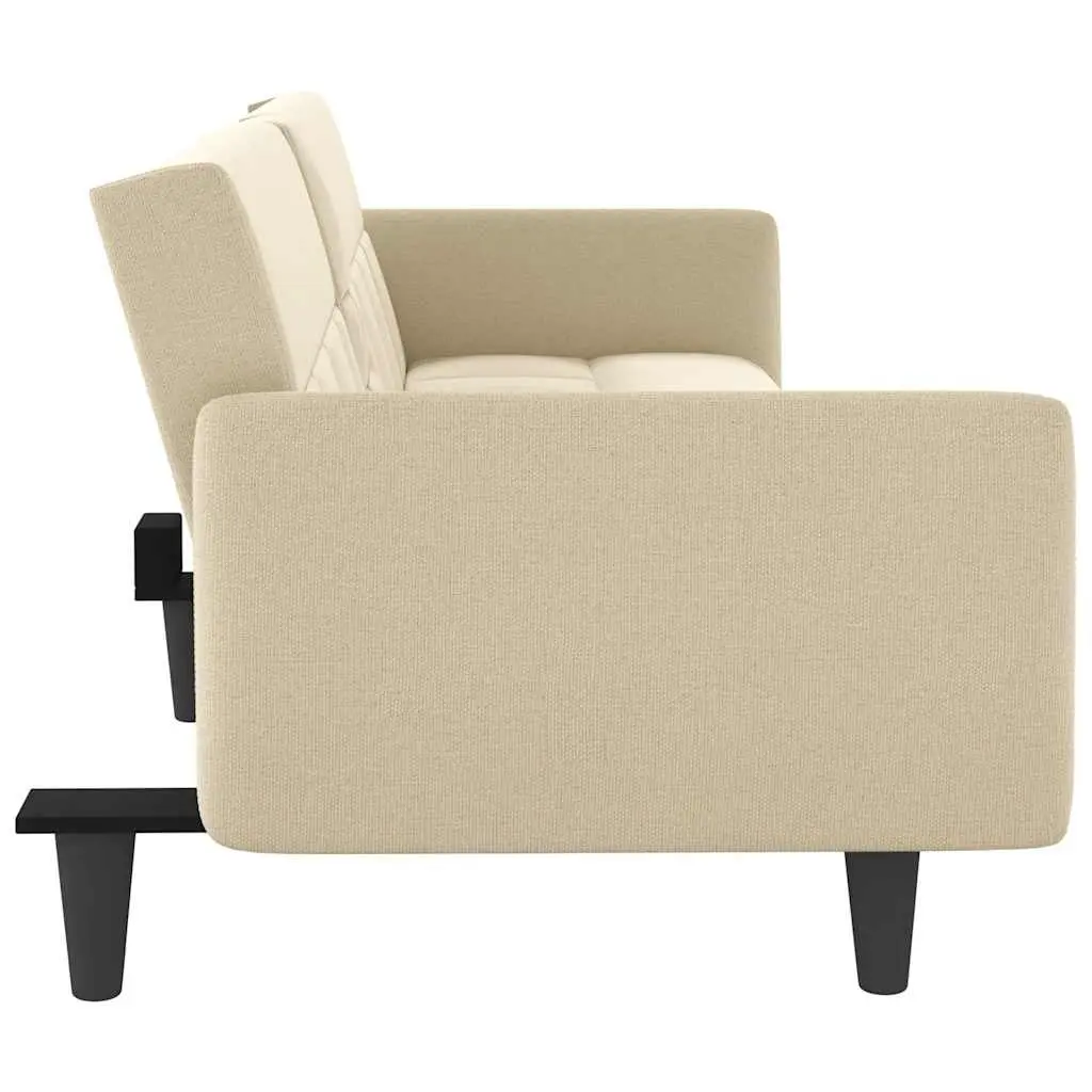 Cream Fabric Sofa Bed with Adjustable Backrest and Integrated Tea Table featuring Cup Holders and USB Charging Ports