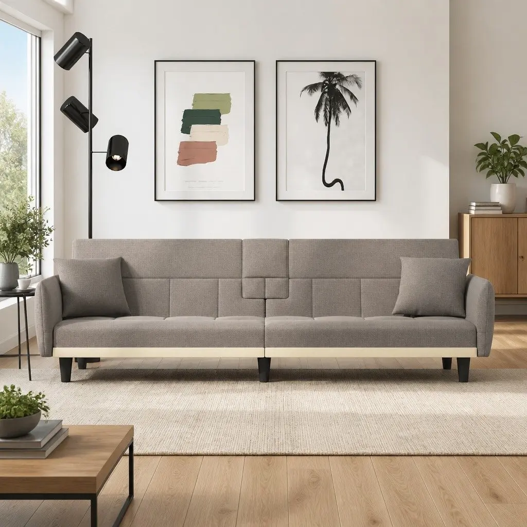 Taupe Fabric Sofa Bed with USB Ports