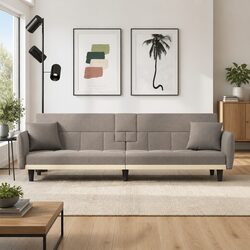 Comfortable Taupe Fabric Sofa Bed with USB Ports