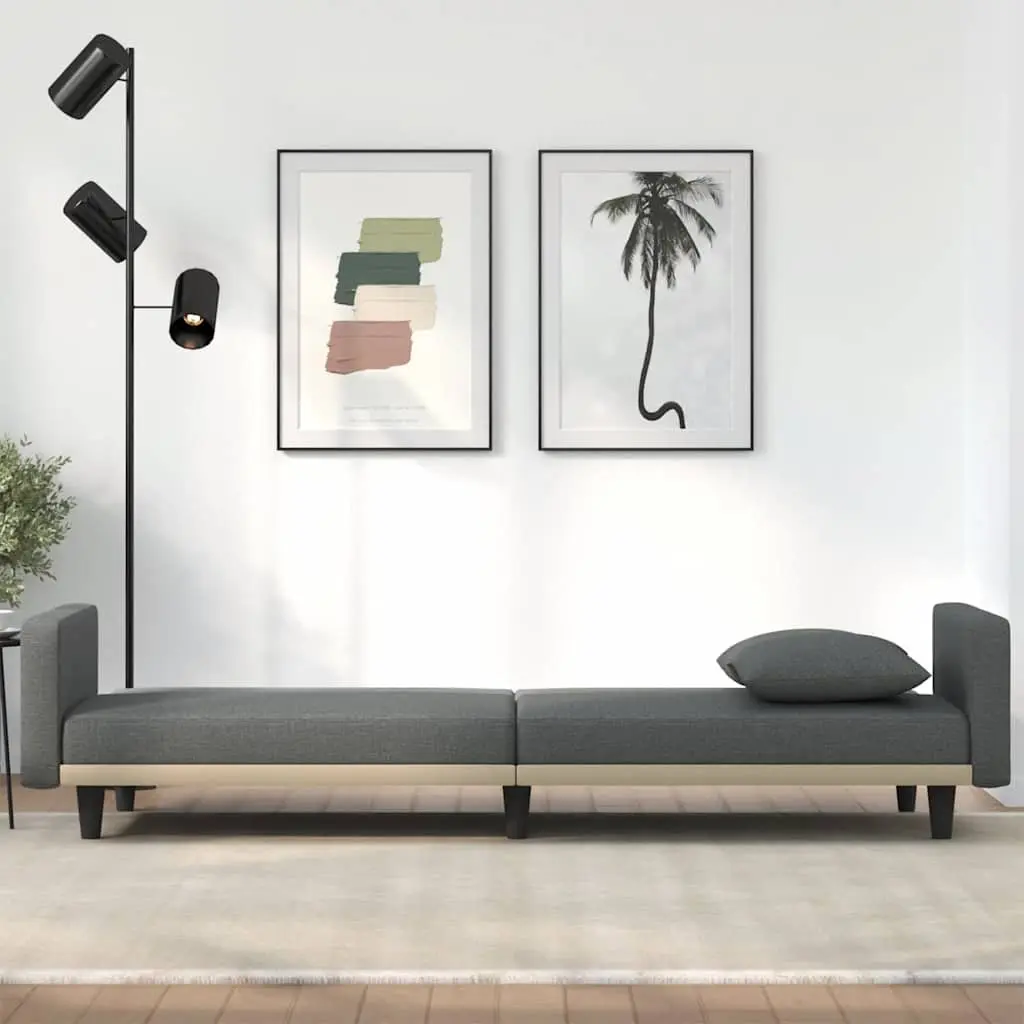 Sofa Bed Grey Fabric Adjustable Backrest Sleeper Couch