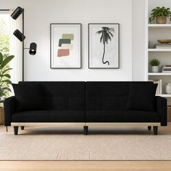 Black Fabric Sofa Bed with Adjustable Backrest