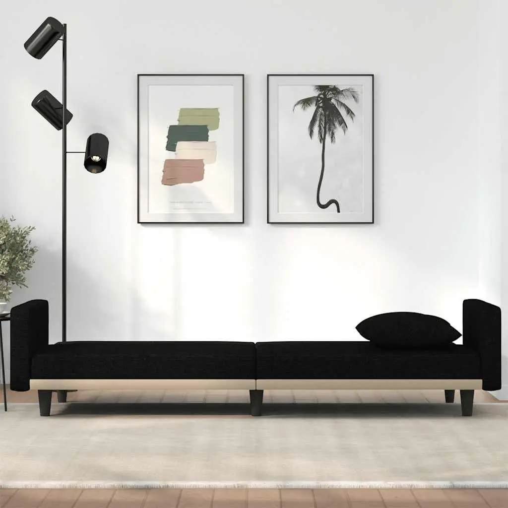 Sofa Bed Black Fabric Adjustable Backrest Sleeper Couch Guest Accommodation