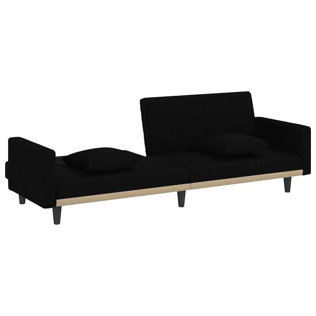 Sofa Bed Black Fabric Adjustable Backrest Sleeper Couch Guest Accommodation