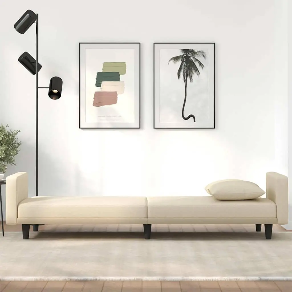 Cream Fabric Sofa Bed with Cushions and Adjustable Backrest