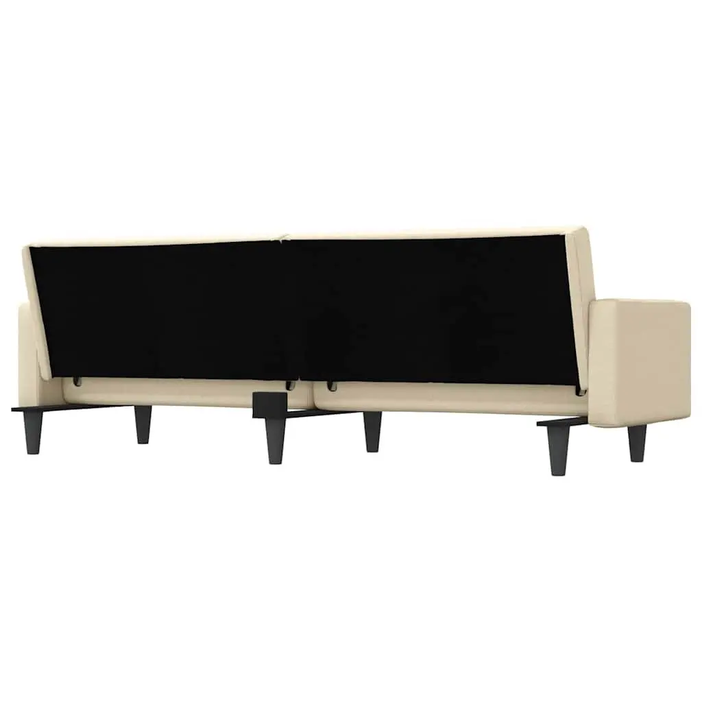 Cream Fabric Sofa Bed with Cushions and Adjustable Backrest