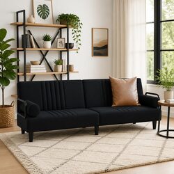 Black Velvet Sofa Bed with Adjustable Backrest