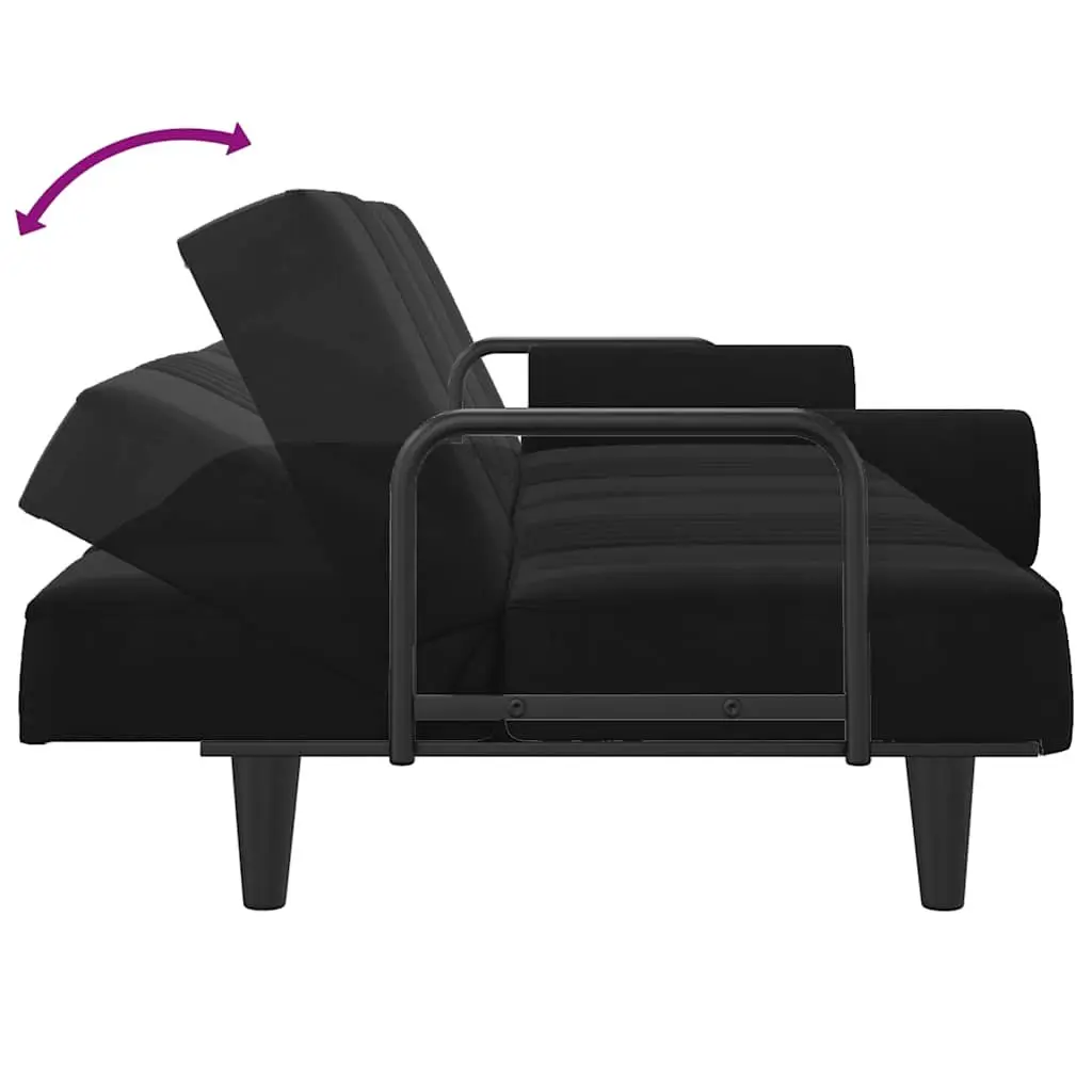 Black Velvet Sofa Bed with Adjustable Backrest