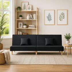 Cozy Black Fabric Sofa Bed with Adjustable Backrest
