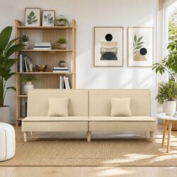 Cream Fabric Sofa Bed with Adjustable Backrest